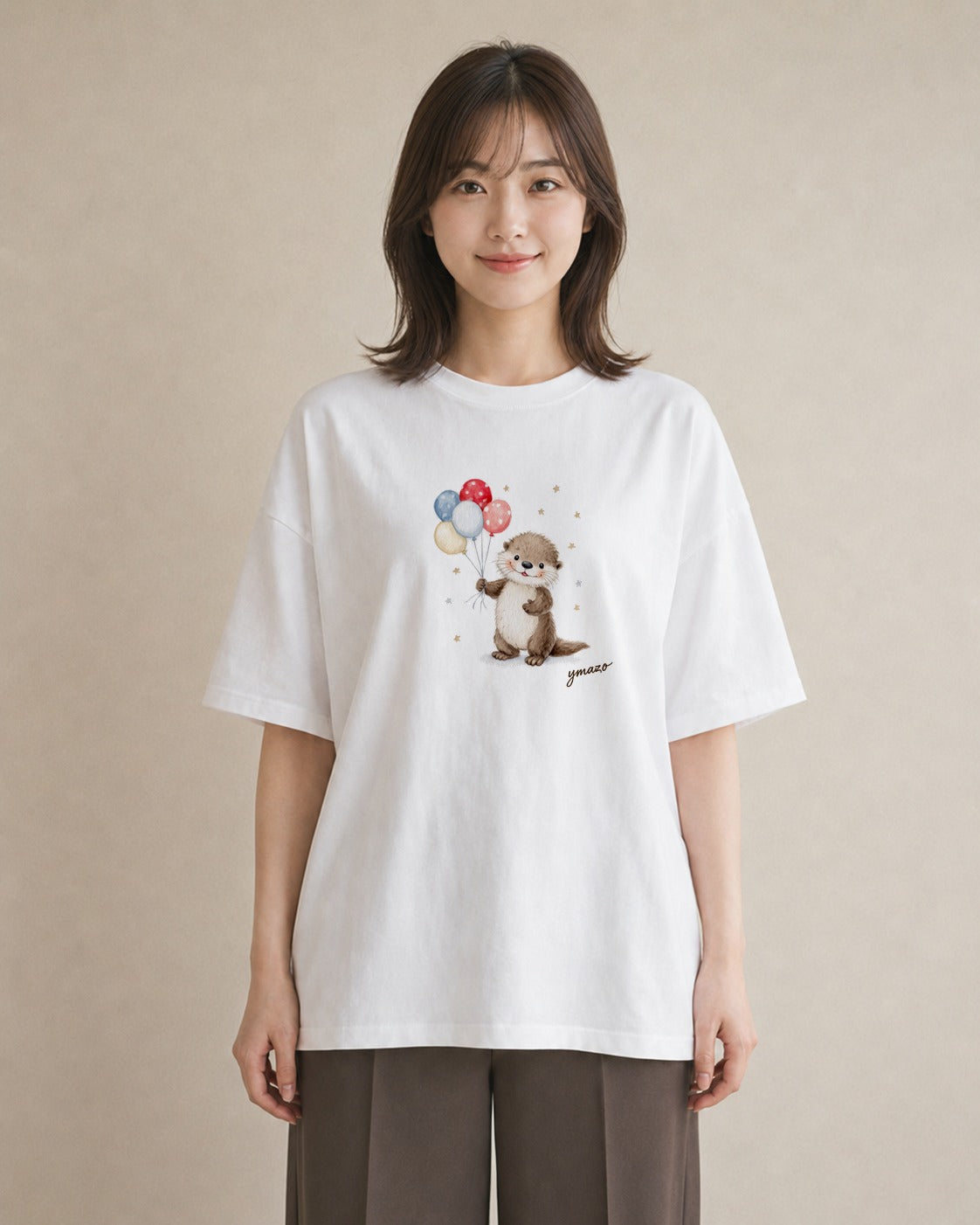 デザインTシャツ レディース カワウソ 動物 アニマル イラスト 旅行コーデ 旅行 母娘コーデ 白T