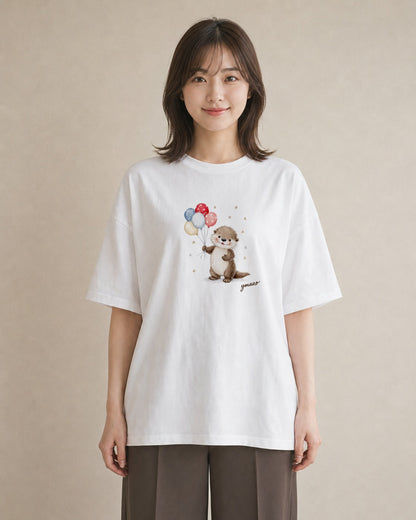 デザインTシャツ レディース カワウソ 動物 アニマル イラスト 旅行コーデ 旅行 母娘コーデ 白T