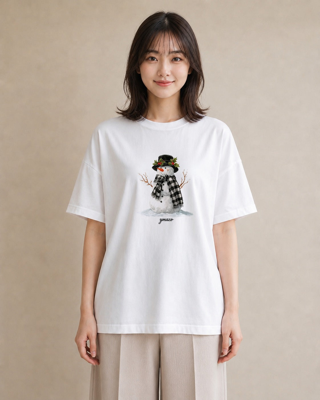 デザインTシャツ レディース 雪 星空 宇宙 イラスト 春服 ミセス 白T
