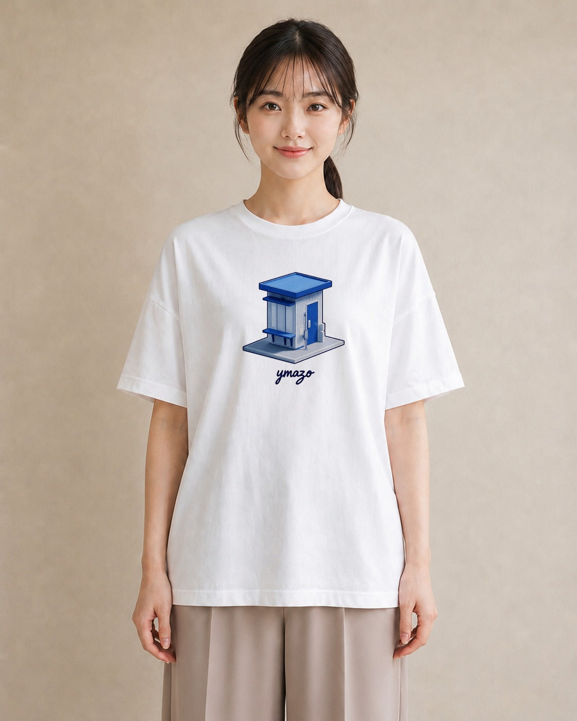 グラフィックTシャツ レディース 駅のホーム ローカル線 駅 ナチュラル アンティーク イラスト 水彩風 友達ギフト 部屋着 白T