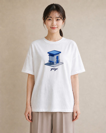 グラフィックTシャツ レディース 駅のホーム ローカル線 駅 ナチュラル アンティーク イラスト 水彩風 友達ギフト 部屋着 白T