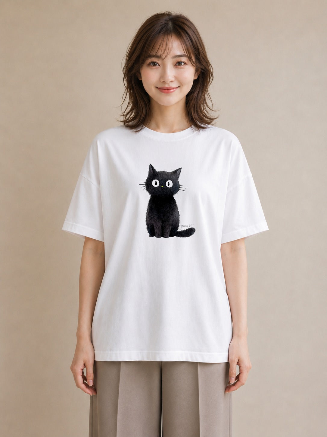 デザインTシャツ レディース ロシアンブルー 猫 ねこ イラスト ニュアンス 通勤 在宅 白T