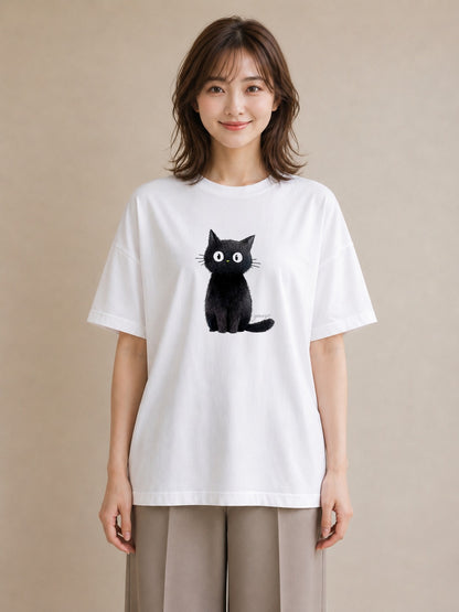 デザインTシャツ レディース ロシアンブルー 猫 ねこ イラスト ニュアンス 通勤 在宅 白T