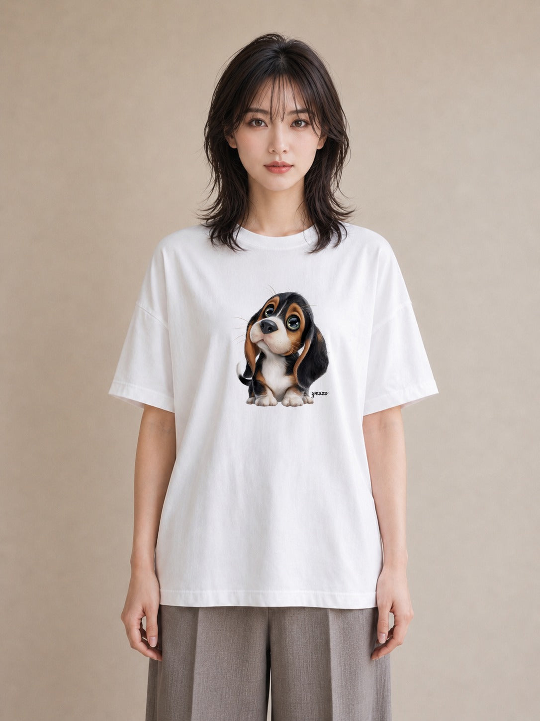 半袖Tシャツ レディース ビーグル 犬 いぬ イラスト 旅行コーデ 通勤 在宅 白T