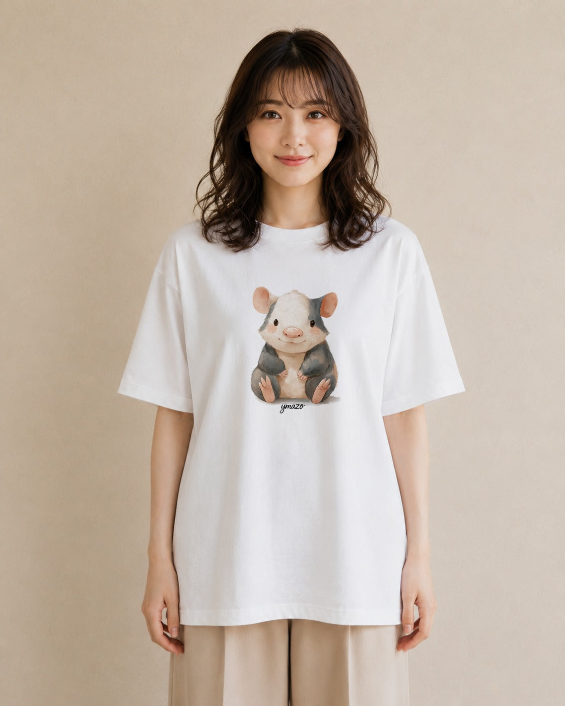 Tシャツ レディース フェレット ペット 動物 イラスト お洒落 通勤 在宅 白T