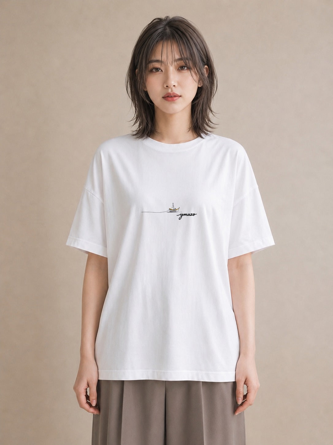 グラフィックTシャツ レディース 桟橋 水辺 波止場 ナチュラル アンティーク イラスト ポップ カジュアルコーデ 買い物 白T