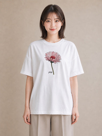 デザインTシャツ レディース たんぽぽ 花 花柄 イラスト 抜け感 ママ カフェ服 白T