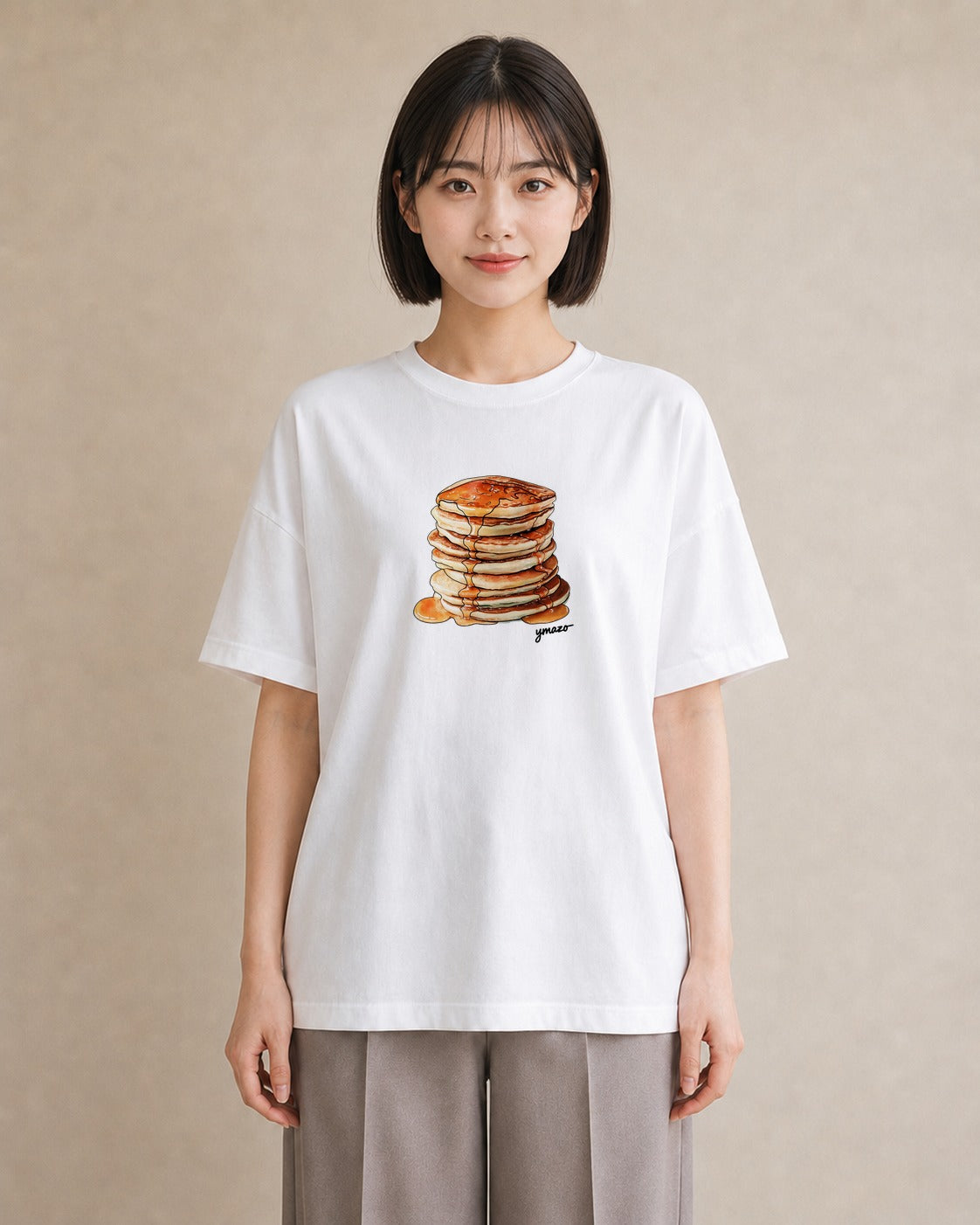 グラフィックTシャツ レディース 食パン 食べ物 フード イラスト ラフ 普段着 週末コーデ 白T