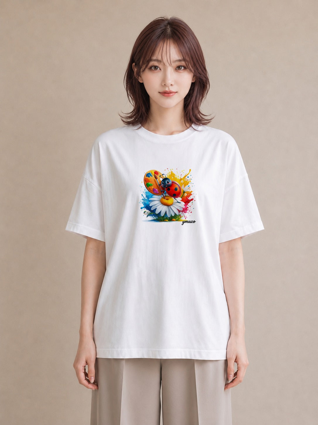プリントTシャツ レディース てんとう虫 昆虫 虫 イラスト 上品 自分用 ルームウェア 白T