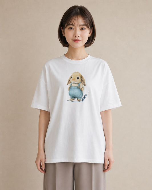 Tシャツ レディース ライオンラビット ペット 動物 イラスト 手描き風 通勤 在宅 白T
