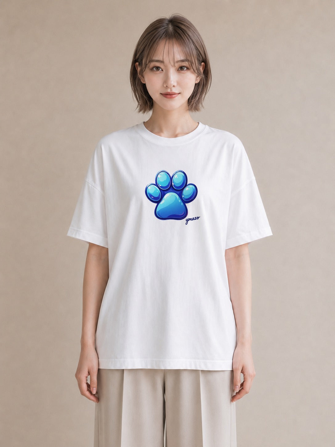 半袖Tシャツ レディース 肉球 猫 ねこ イラスト シック ママ カフェ服 白T