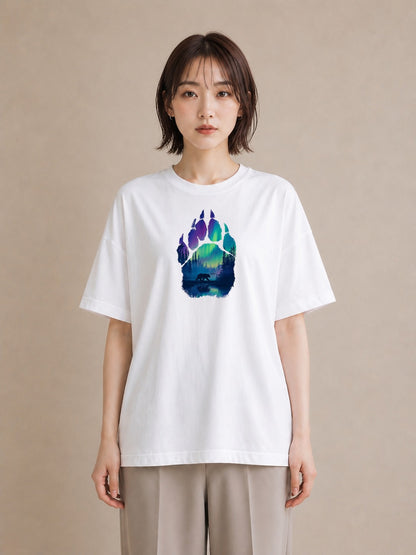 プリントTシャツ レディース オーロラ 星空 宇宙 イラスト ユニーク 在宅 公園 白T