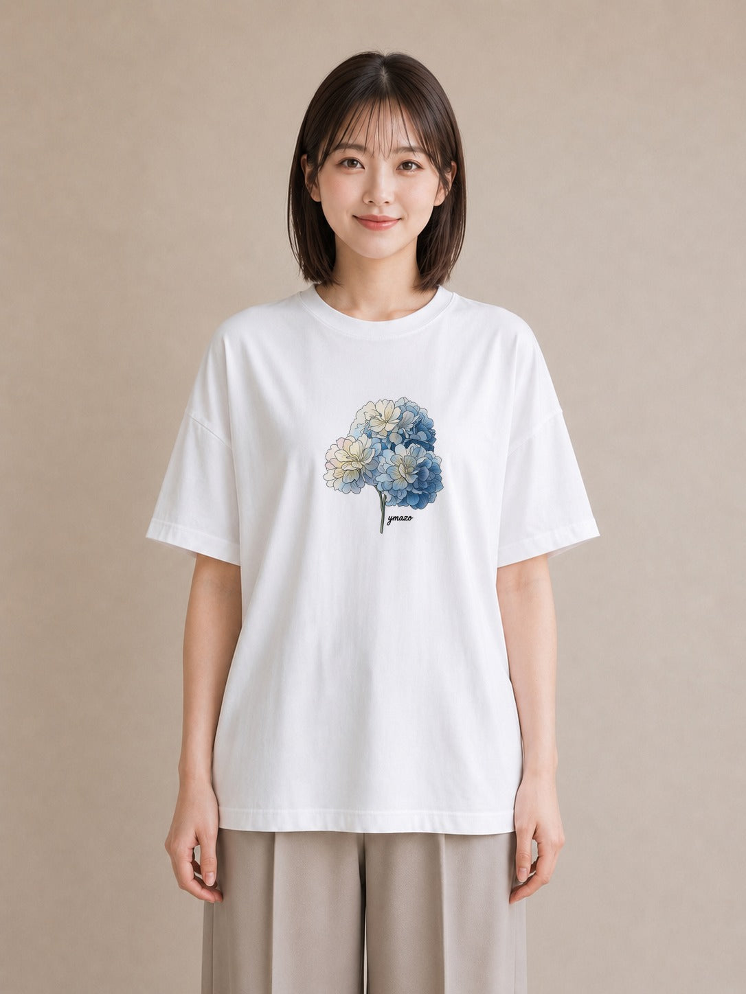 グラフィックTシャツ レディース あじさい 紫陽花 アジサイ 花 花柄 イラスト ラフカジュアル 敬老の日 ホワイトデー 白T