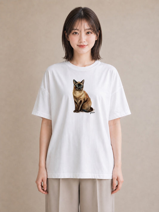 プリントTシャツ レディース サビ猫 猫 ねこ イラスト ミニマル デイリーウェア 休日 白T