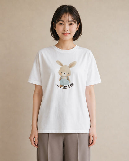 半袖Tシャツ レディース ミニうさぎ ペット 動物 イラスト 線画 ラフ レイヤード 白T