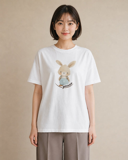 半袖Tシャツ レディース ミニうさぎ ペット 動物 イラスト 線画 ラフ レイヤード 白T