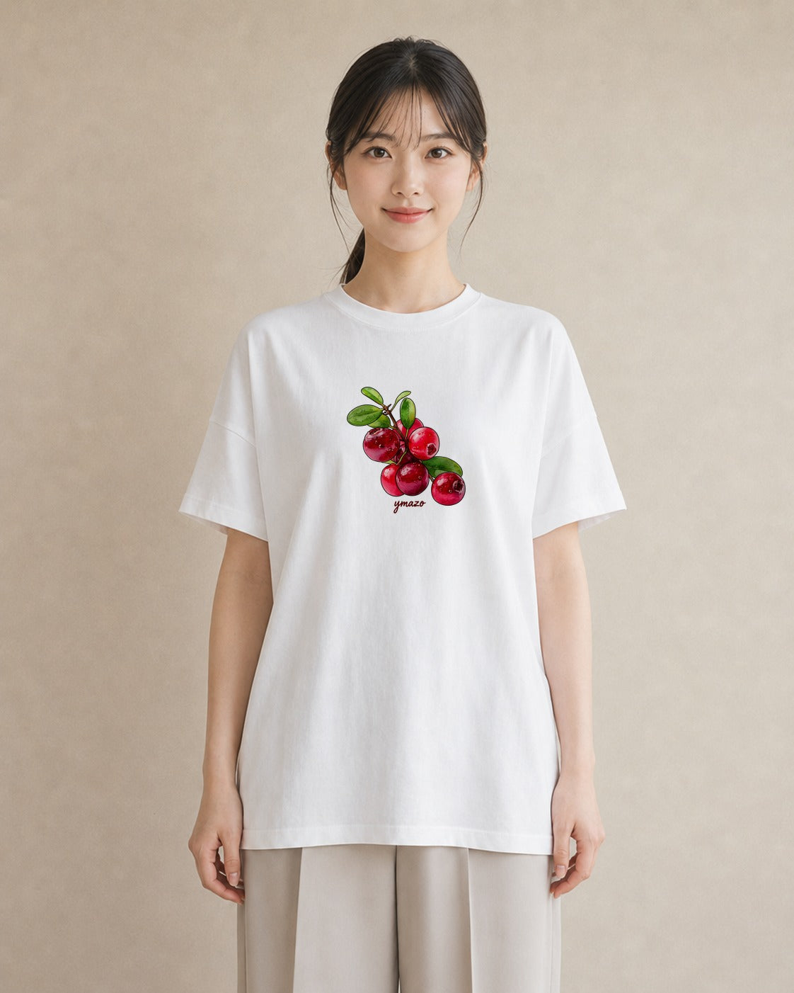 Tシャツ レディース さくらんぼ チェリー 食べ物 フード イラスト 抜け感 女性 旅行用 白T