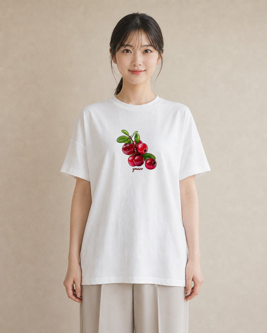 Tシャツ レディース さくらんぼ チェリー 食べ物 フード イラスト 抜け感 女性 旅行用 白T