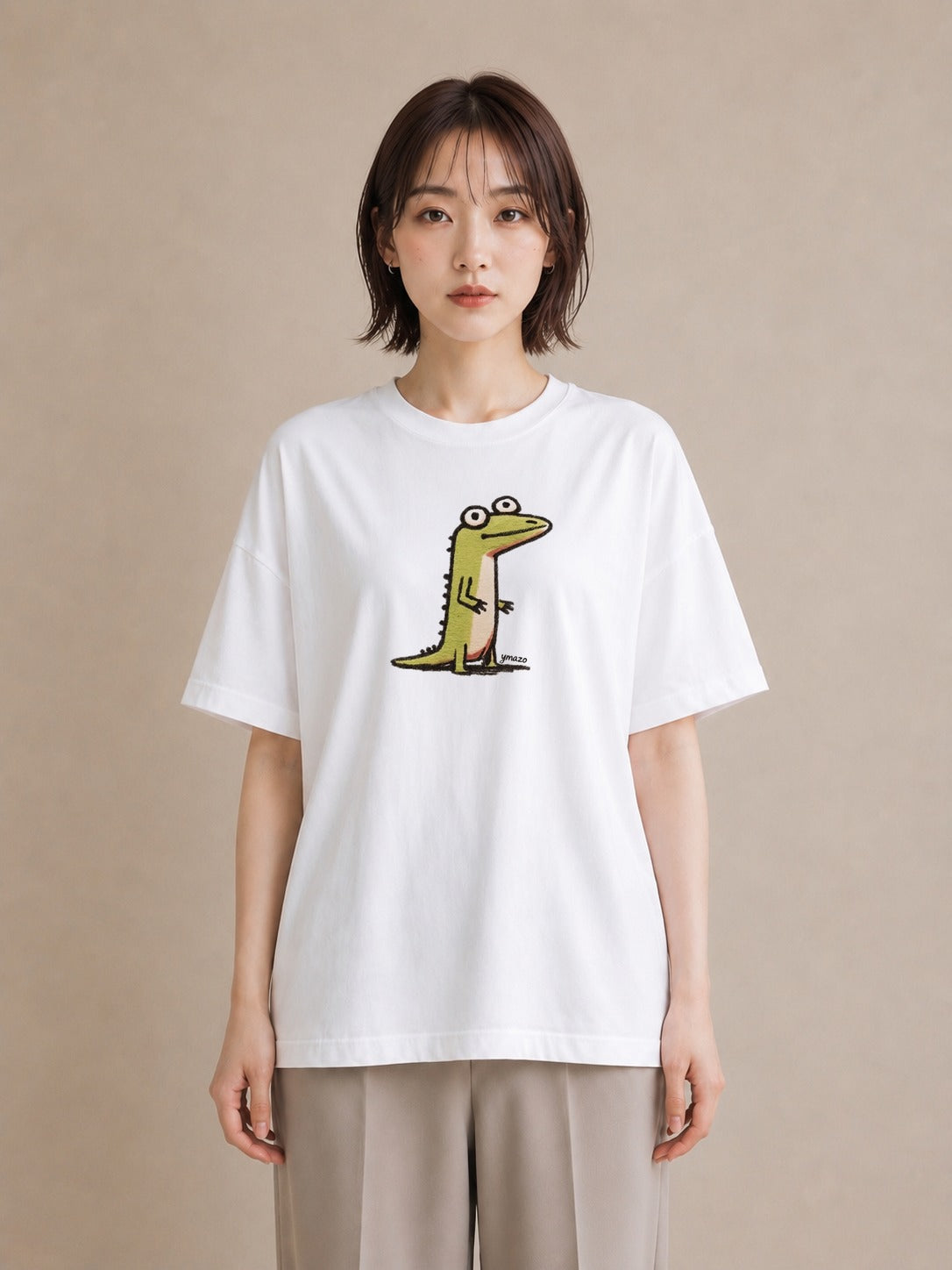 デザインTシャツ レディース ヤモリ ペット 動物 イラスト ヴィンテージ風 海 カフェ巡り 白T