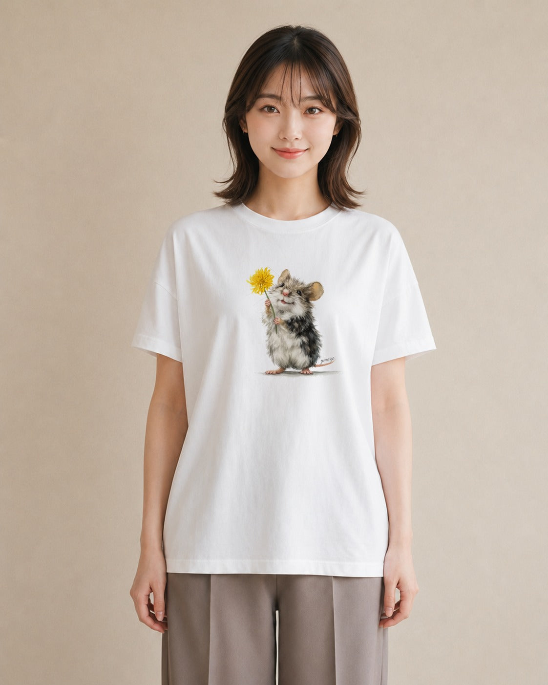 半袖Tシャツ レディース ハムスター ペット 動物 イラスト ガーリー ビーチ デイリーウェア 白T