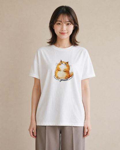 プリントTシャツ レディース 茶トラ 茶猫 猫 ねこ イラスト 淡色 デイリーウェア 休日 白T
