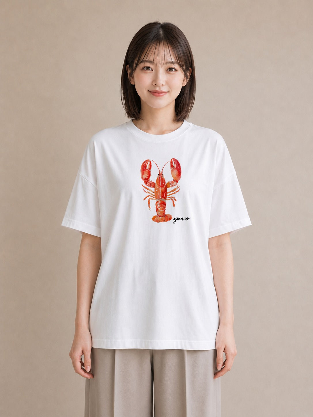 プリントTシャツ レディース カニ 海の生き物 海 イラスト 上品 お出かけ 普段着 白T