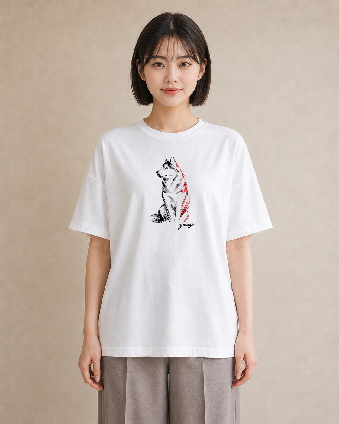 Tシャツ レディース シベリアンハスキー 犬 いぬ イラスト 母の日 ビーチ 白T