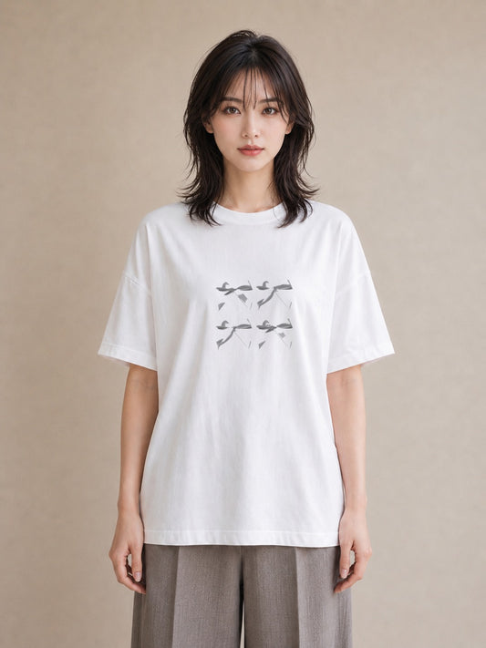 グラフィックTシャツ レディース リボン ボウ りぼん イラスト ミニマル ペアコーデ 秋コーデ 白T