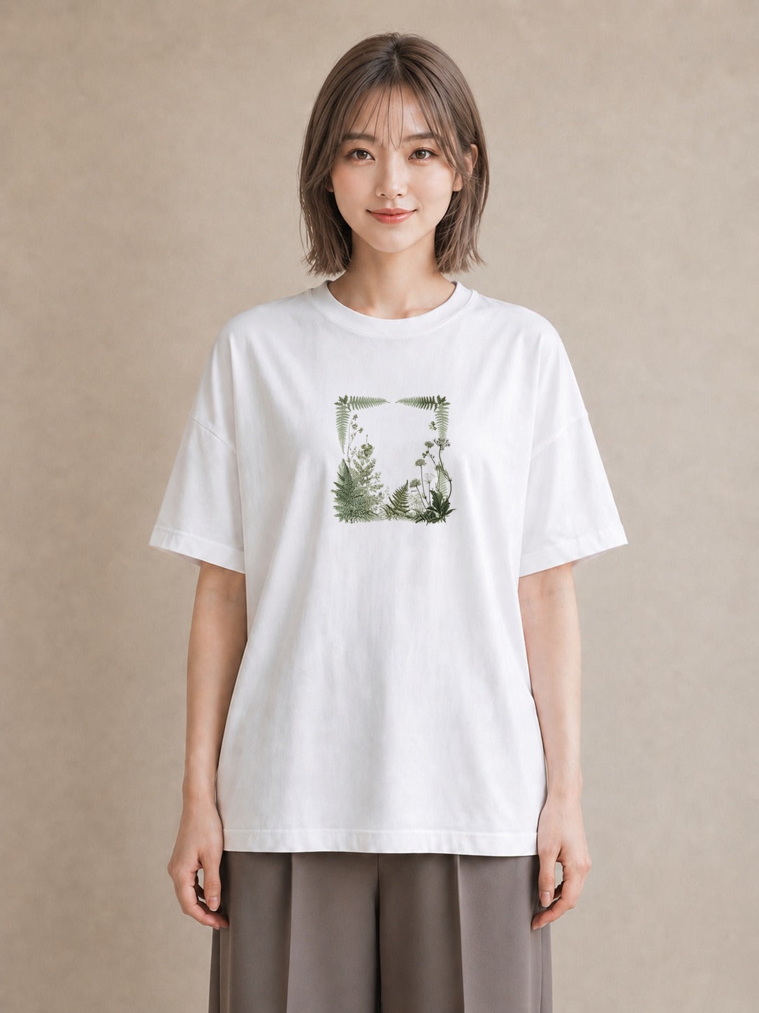 半袖Tシャツ レディース シダ 植物 ボタニカル イラスト ナチュラル 夏コーデ 通学 白T