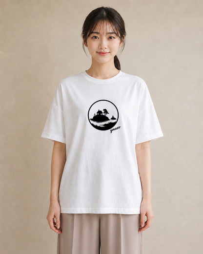 デザインTシャツ レディース 湖畔の小屋 湖 小屋 ナチュラル アンティーク イラスト モード 散歩 お出かけ 白T