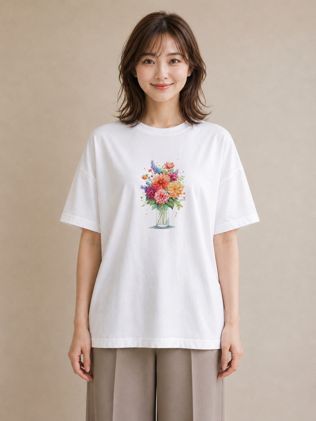Tシャツ レディース ポスト 野の花 レトロ ナチュラル アンティーク イラスト 淡色 カフェ服 クリスマス 白T