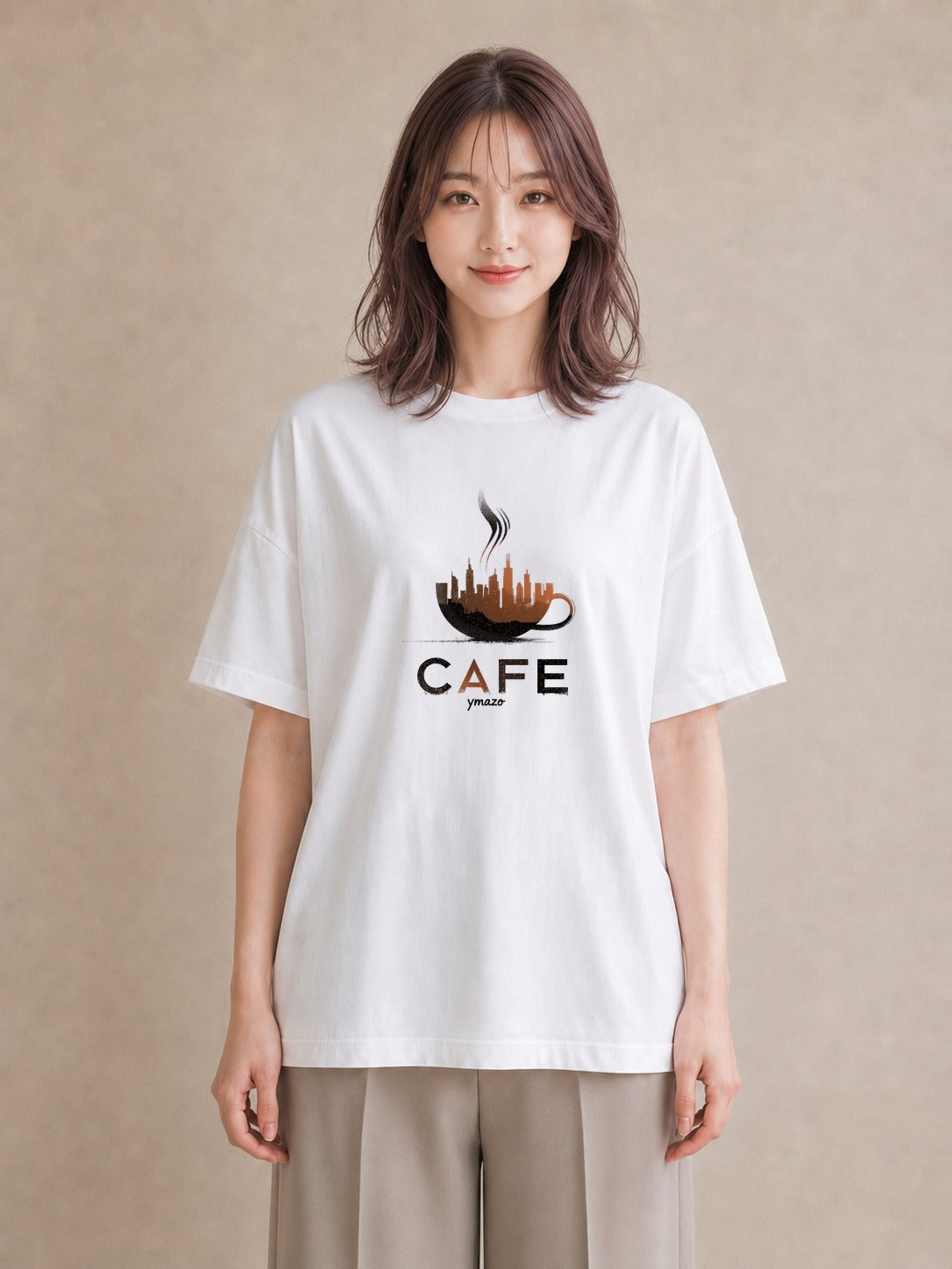 プリントTシャツ レディース カフェ カフェロゴ ロゴ イラスト ゆるかわ 20代 カジュアルコーデ 白T