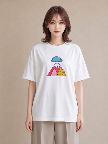 プリントTシャツ レディース 山 星空 宇宙 イラスト ゆるかわ お出かけ 普段着 白T
