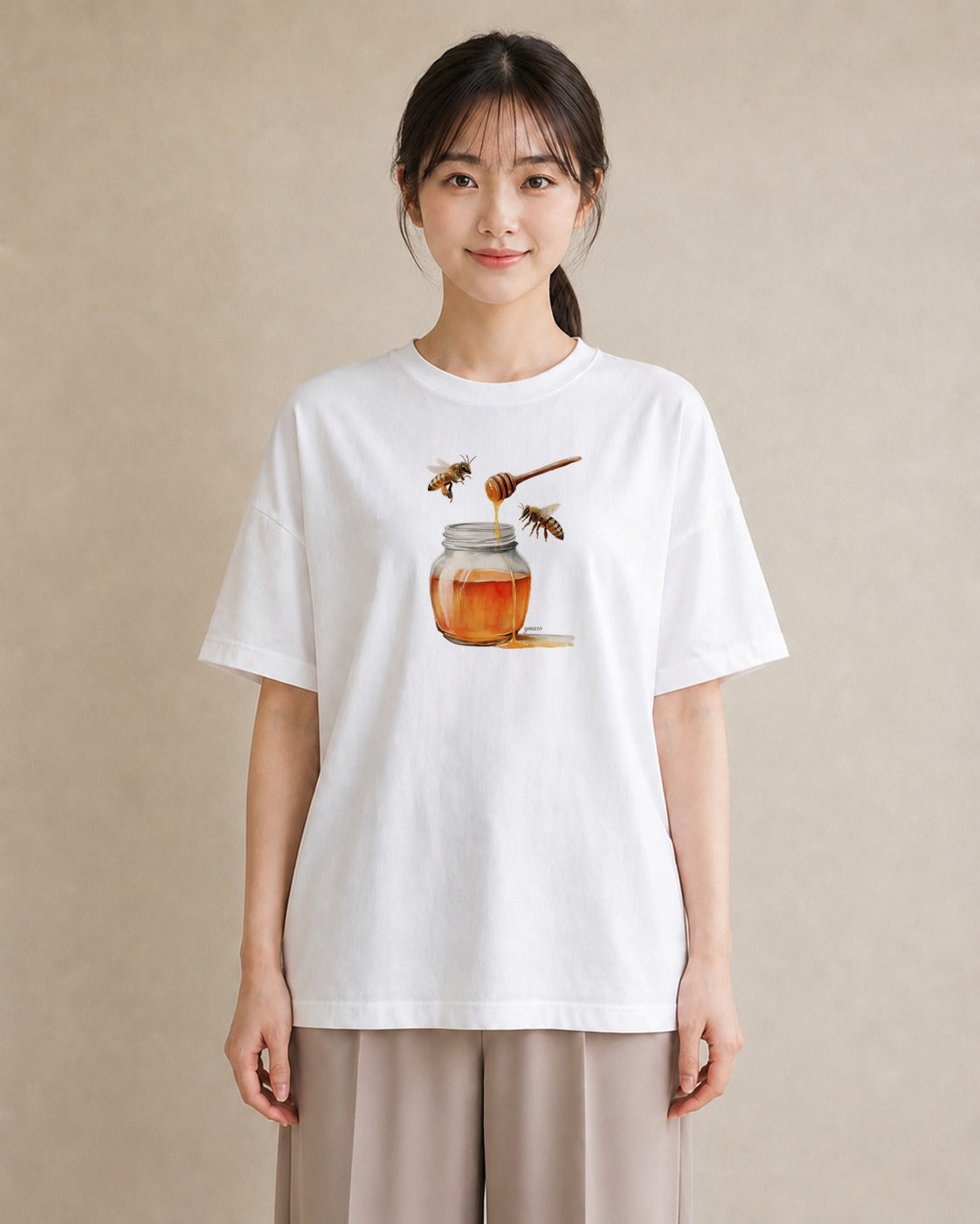 半袖Tシャツ レディース みつばち 昆虫 虫 イラスト ラフカジュアル 女性 旅行用 白T