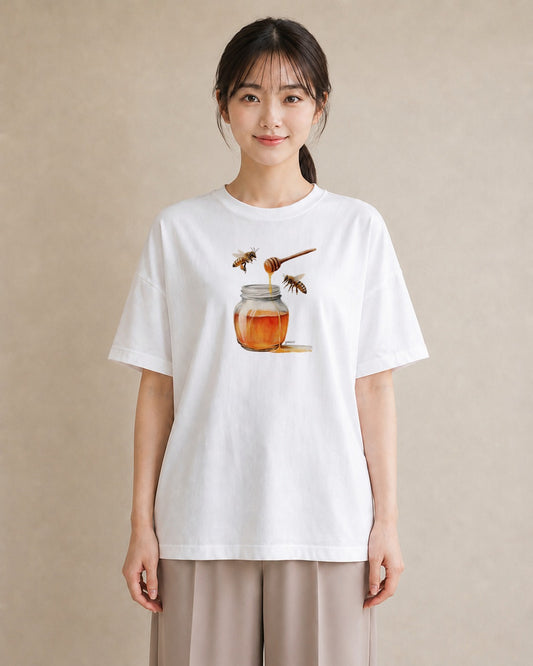 半袖Tシャツ レディース みつばち 昆虫 虫 イラスト ラフカジュアル 女性 旅行用 白T