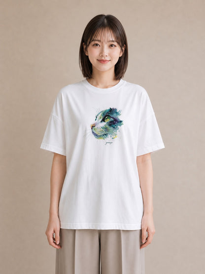 グラフィックTシャツ レディース ベンガル 猫 ねこ イラスト ミニマル 秋コーデ おしゃれギフト 白T