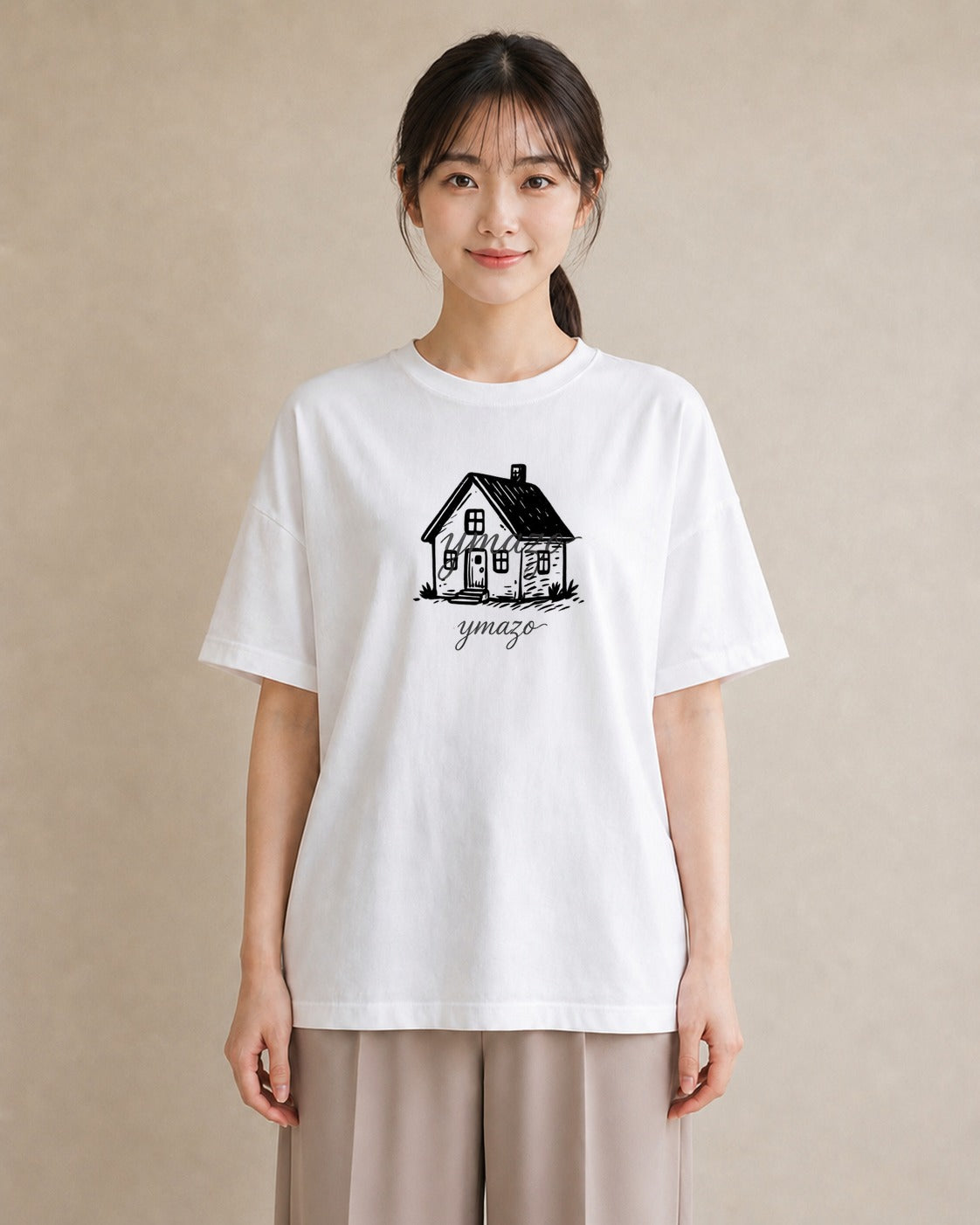 グラフィックTシャツ レディース 灯りの家 小屋 夜 ナチュラル アンティーク イラスト きれいめ カフェ巡り 女子会 白T