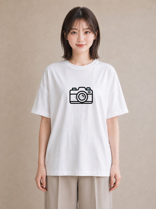 グラフィックTシャツ レディース カメラ フィルムカメラ レトロカメラ イラスト モード ビーチ デイリーウェア 白T