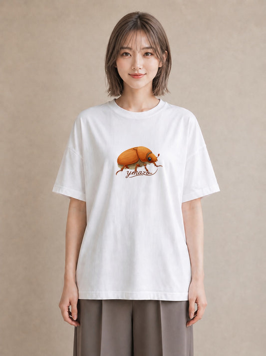 半袖Tシャツ レディース カブトムシ 昆虫 虫 イラスト カジュアル カフェ服 クリスマス 白T