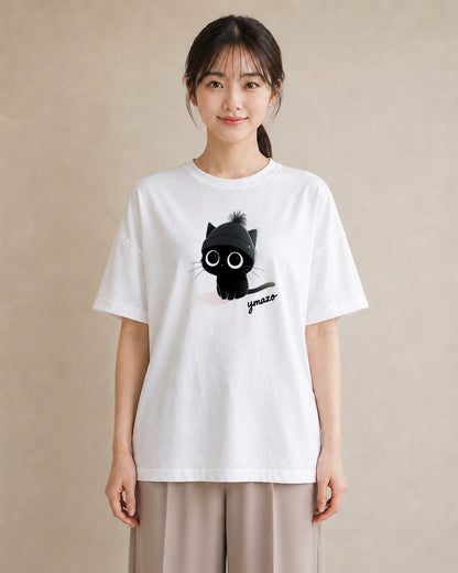 プリントTシャツ レディース 黒猫 猫 ねこ イラスト アート風 通勤 在宅 白T