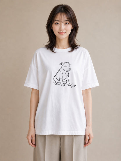 Tシャツ レディース 犬 いぬ わんこ イラスト 上品 お出かけ 普段着 白T