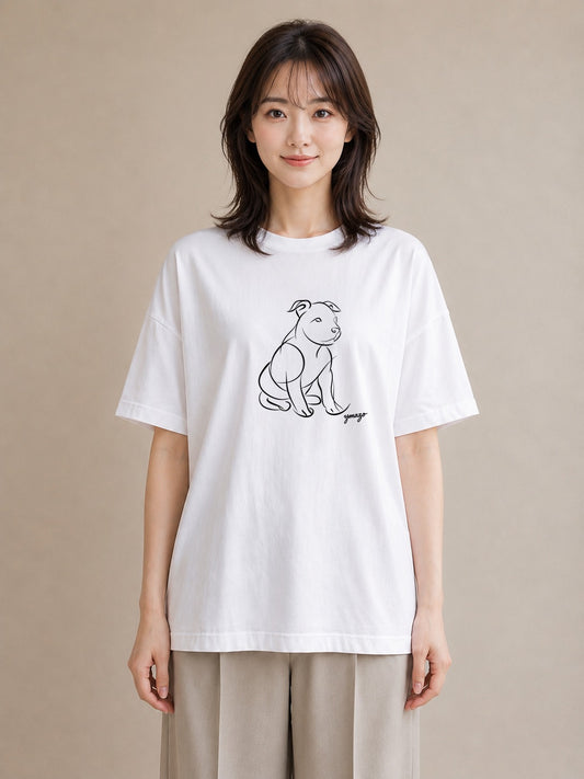 Tシャツ レディース 犬 いぬ わんこ イラスト 上品 お出かけ 普段着 白T
