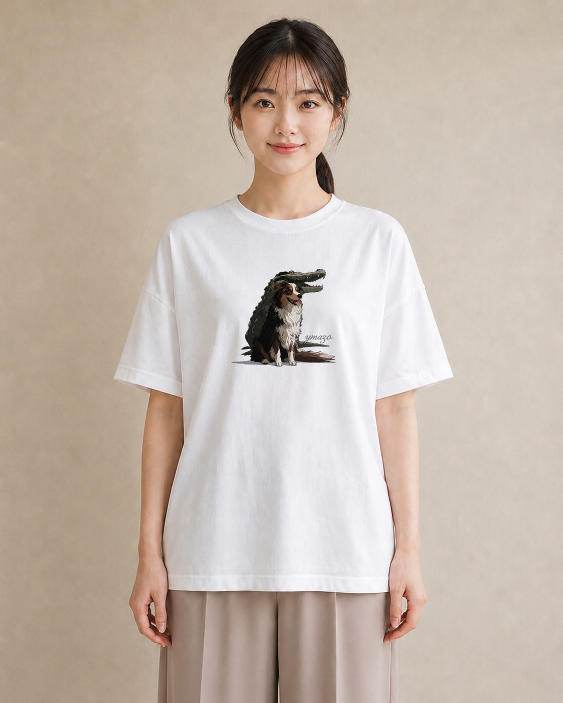 Tシャツ レディース ボーダーコリー 犬 いぬ イラスト フェミニン 通勤 在宅 白T
