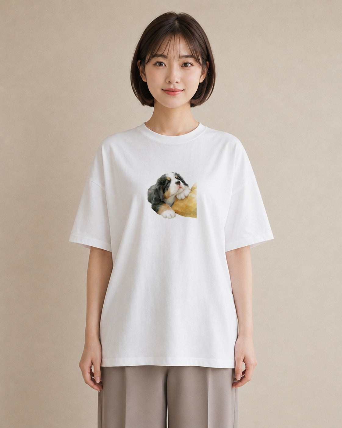 デザインTシャツ レディース バーニーズマウンテンドッグ 犬 いぬ イラスト 水彩風 旅行 母娘コーデ 白T