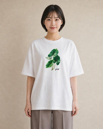 半袖Tシャツ レディース モンステラ 植物 ボタニカル イラスト ニュアンス 社会人 女性 白T