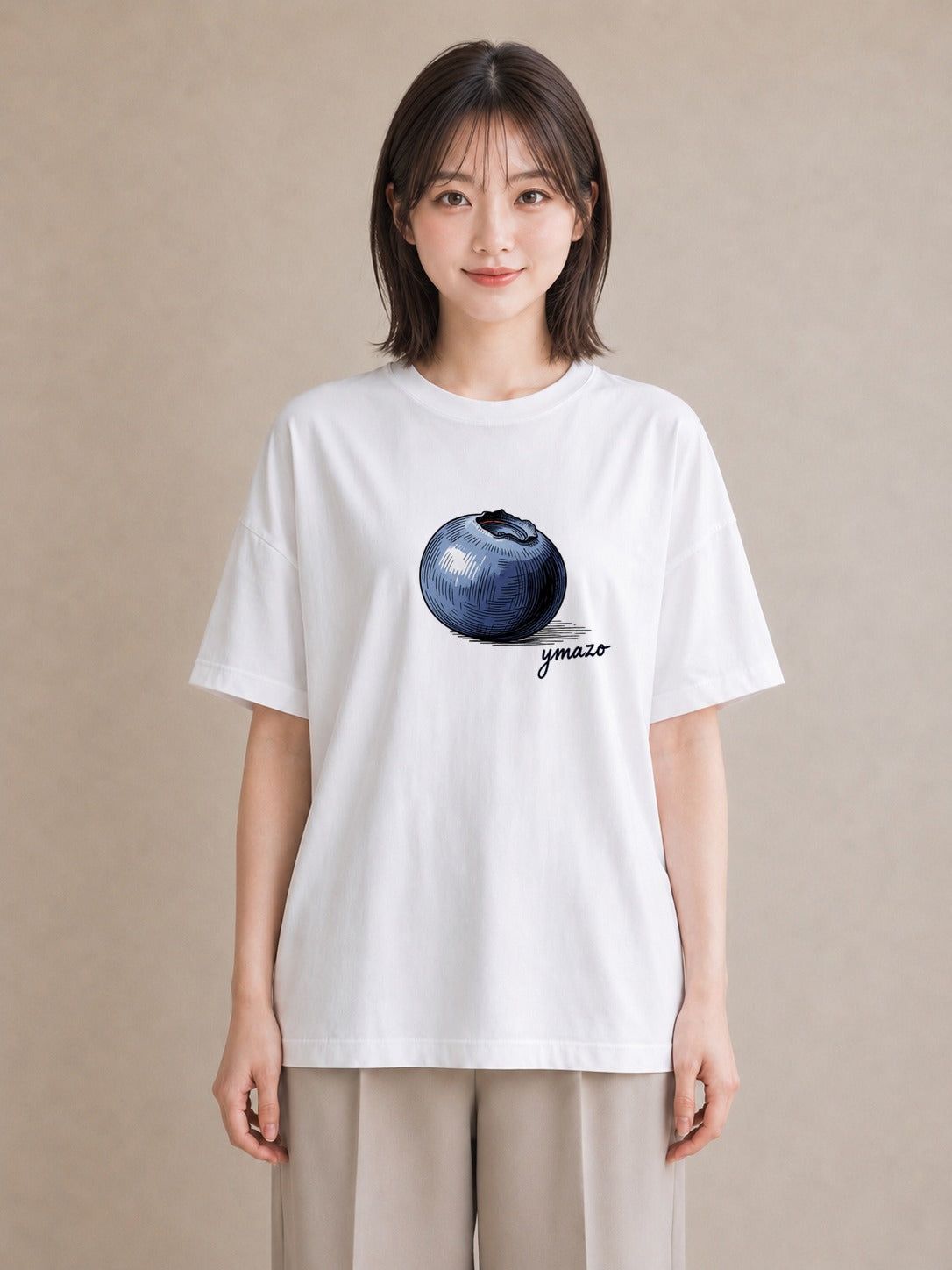 デザインTシャツ レディース ブルーベリー 食べ物 フード イラスト 可愛い 買い物 夏コーデ 白T