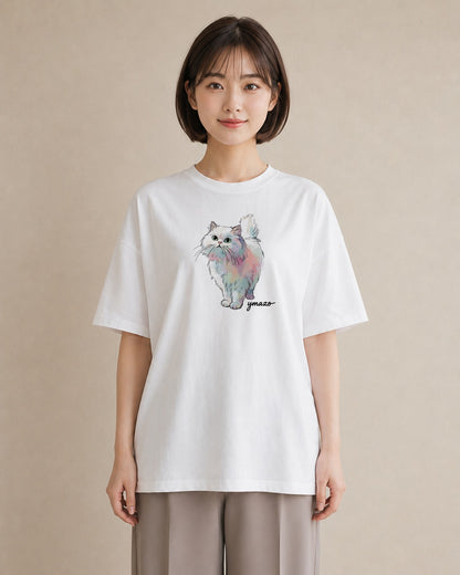 Tシャツ レディース おすわり猫 猫 ねこ イラスト モード ママ カフェ服 白T