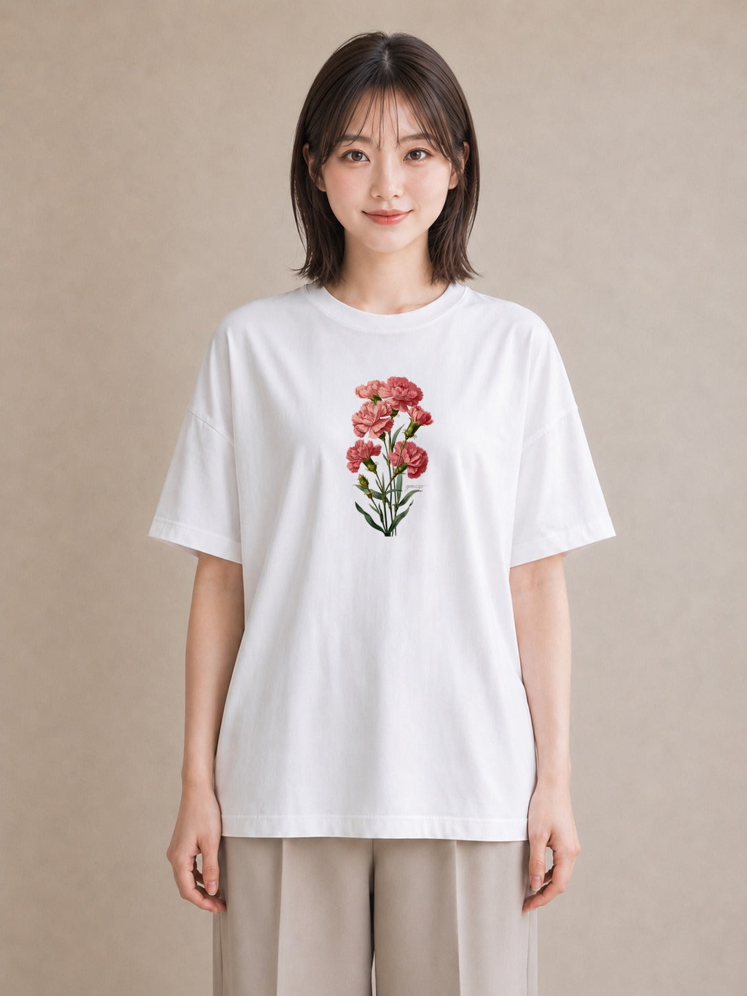 デザインTシャツ レディース カーネーション 花 花柄 イラスト 休日コーデ 春服 ミセス 白T