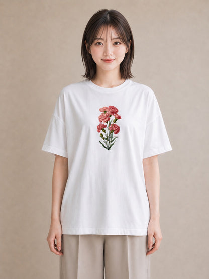デザインTシャツ レディース カーネーション 花 花柄 イラスト 休日コーデ 春服 ミセス 白T