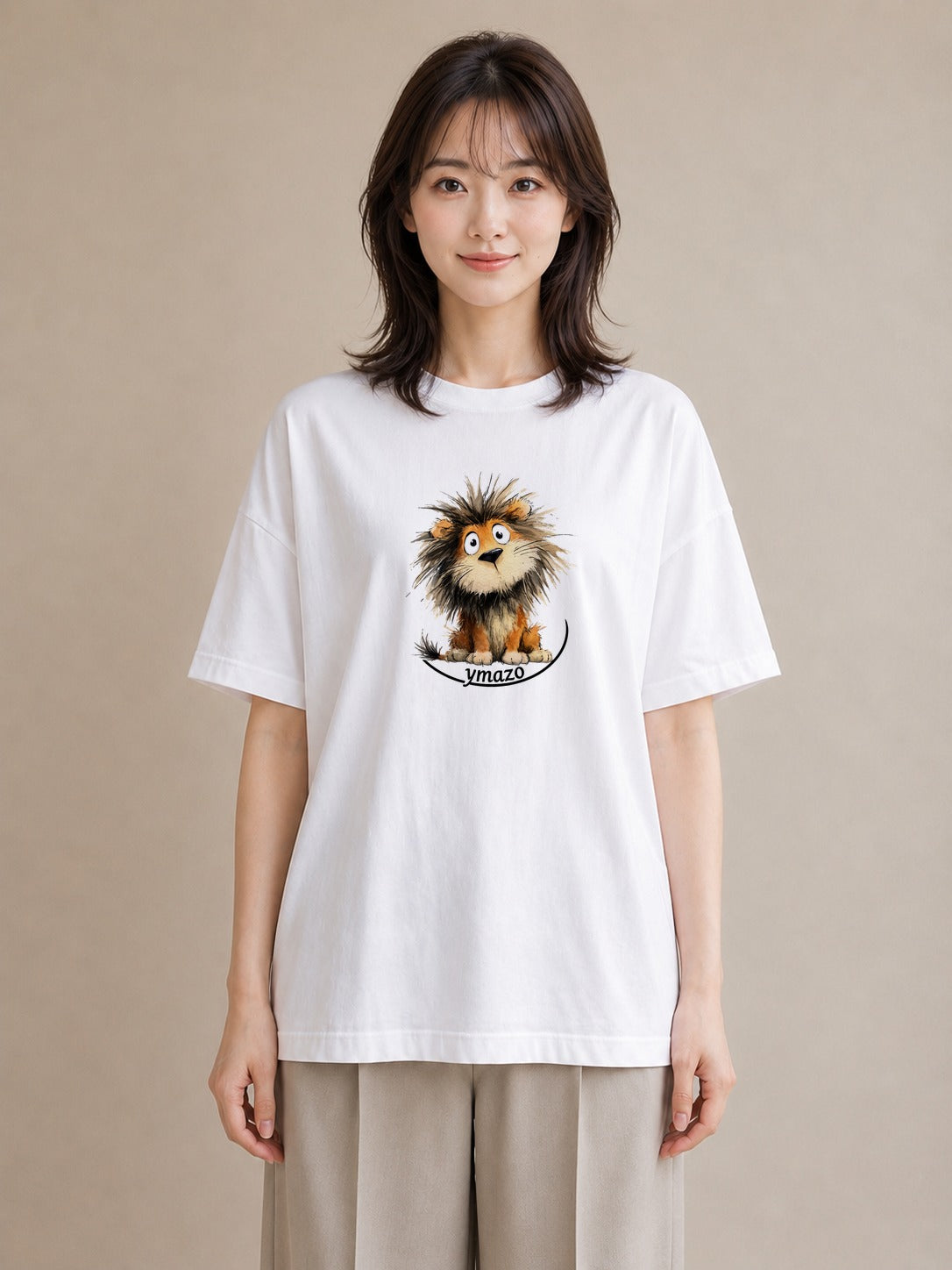 デザインTシャツ レディース ライオン 動物 アニマル イラスト レトロ ギフト 母の日 白T